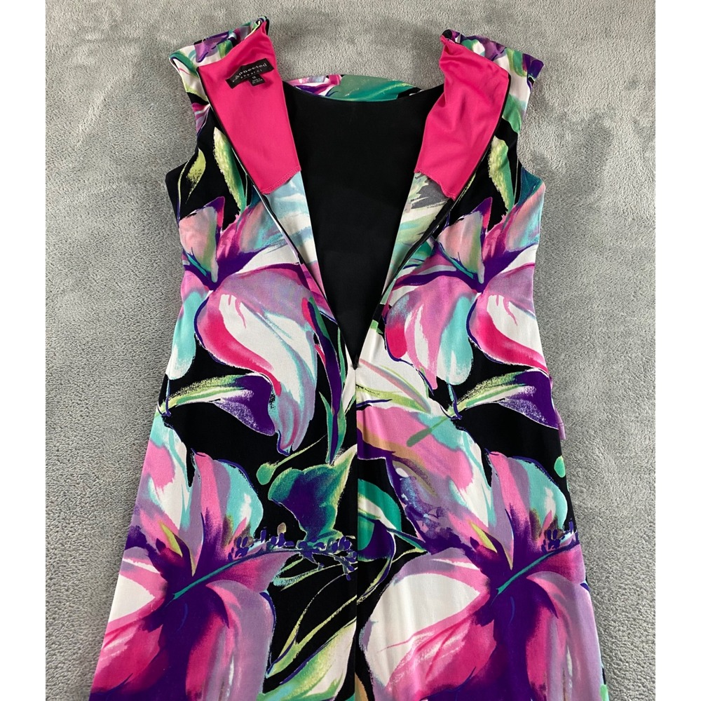 Connected Apparel Floral Ruched Sheath Dress Purple Pink Green Womens 12 Cap Slv - Picture 11 of 13